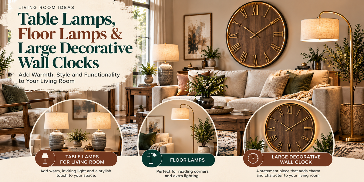 How to Choose Table Lamps, Floor Lamps & Large Decorative Wall Clocks for Your Living Room
