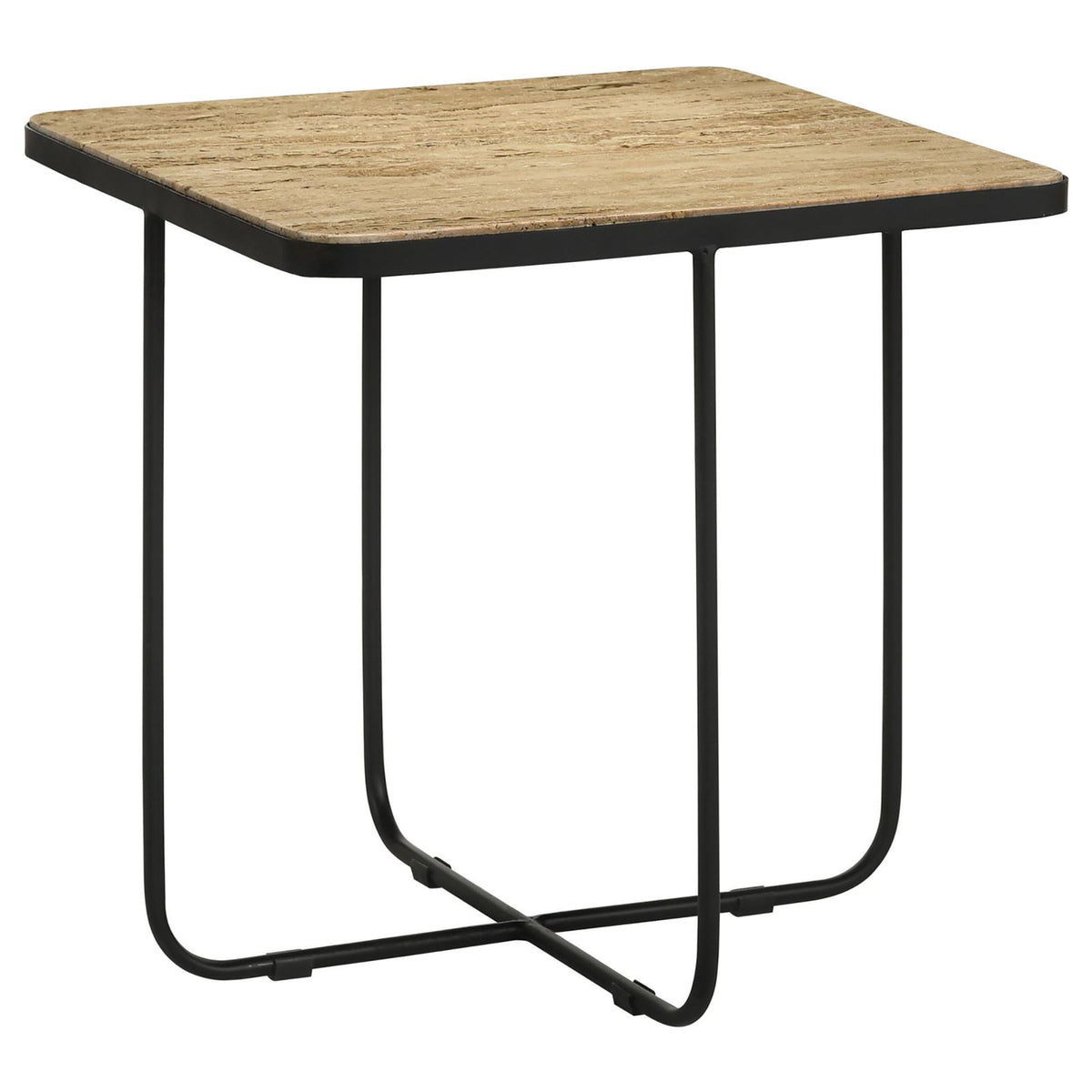 Travertine Accent Table Geometric Design - Brown