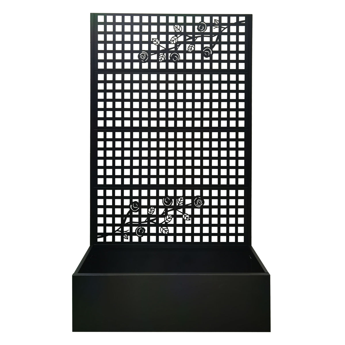 Planter Box With Trellis, Outdoor Raised Garden Bed With Privacy Screen Lattice Panels For Patio - Black