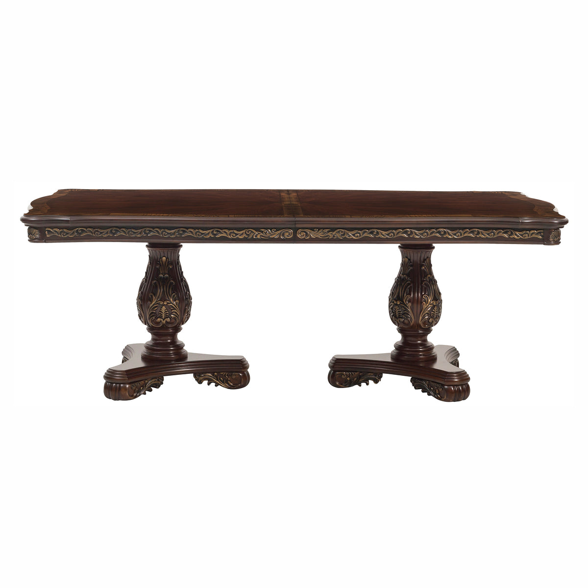 Deryn Park Traditional Extendable Dining Table with Double Pedestal Base and Carved Details