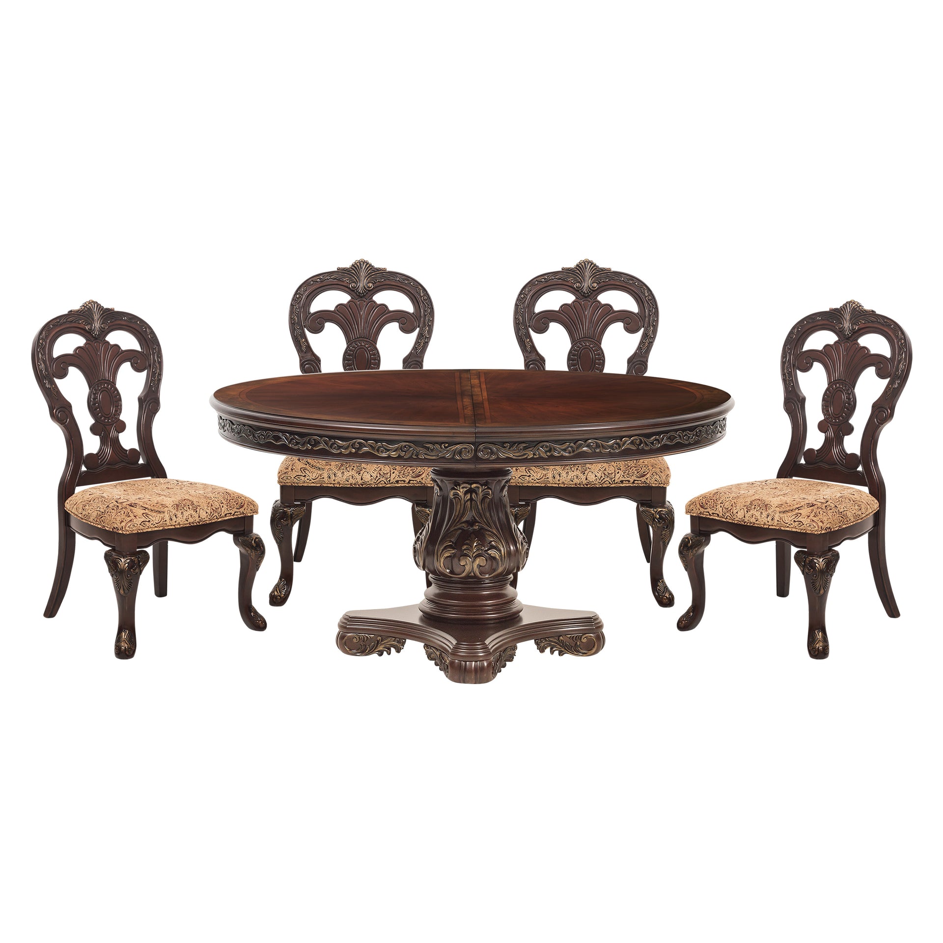 Deryn Park Traditional Round Dining Set with Pedestal Base and Carved Details
