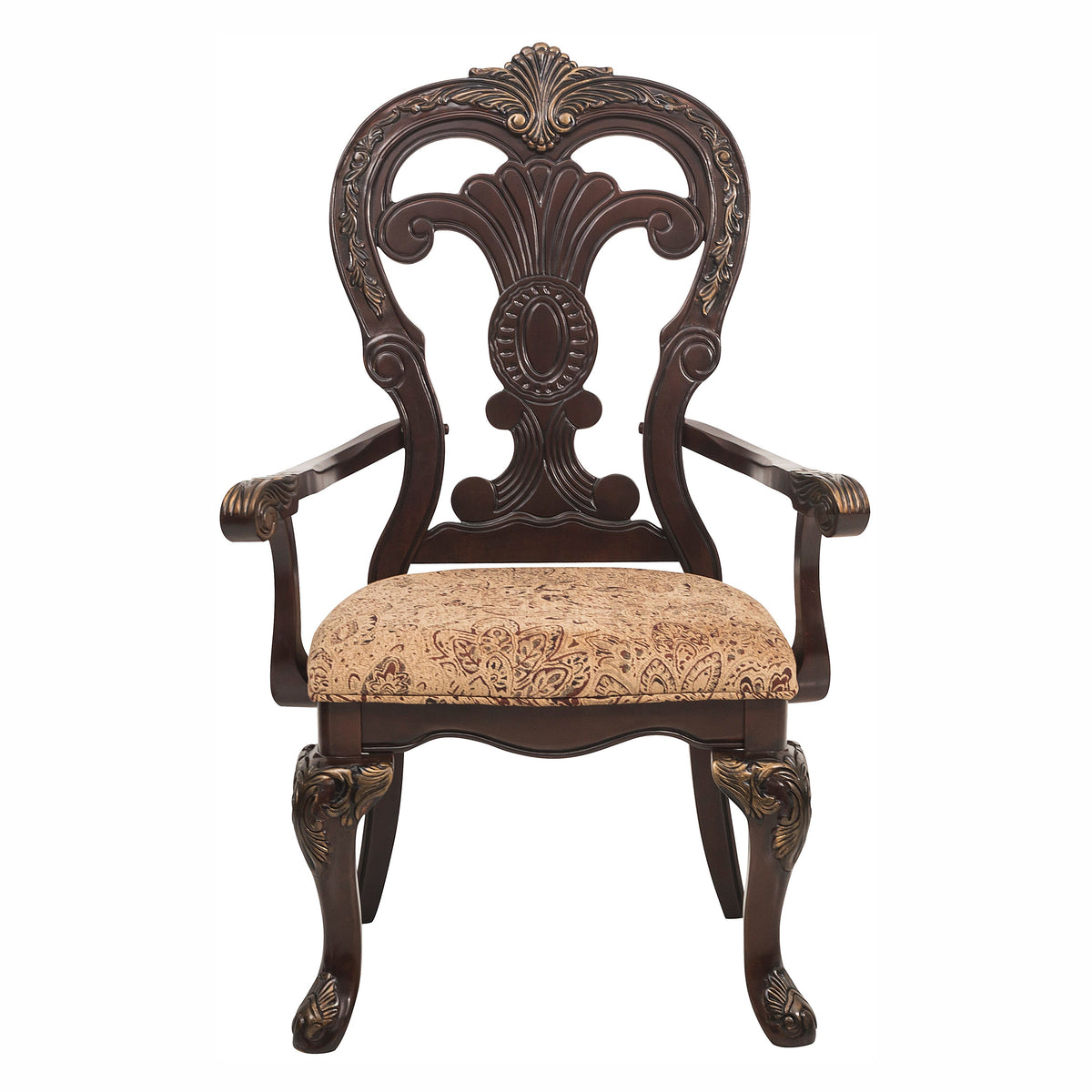 Deryn Park Upholstered Dining Arm Chairs with Carved Wood Frame (Set of 2)