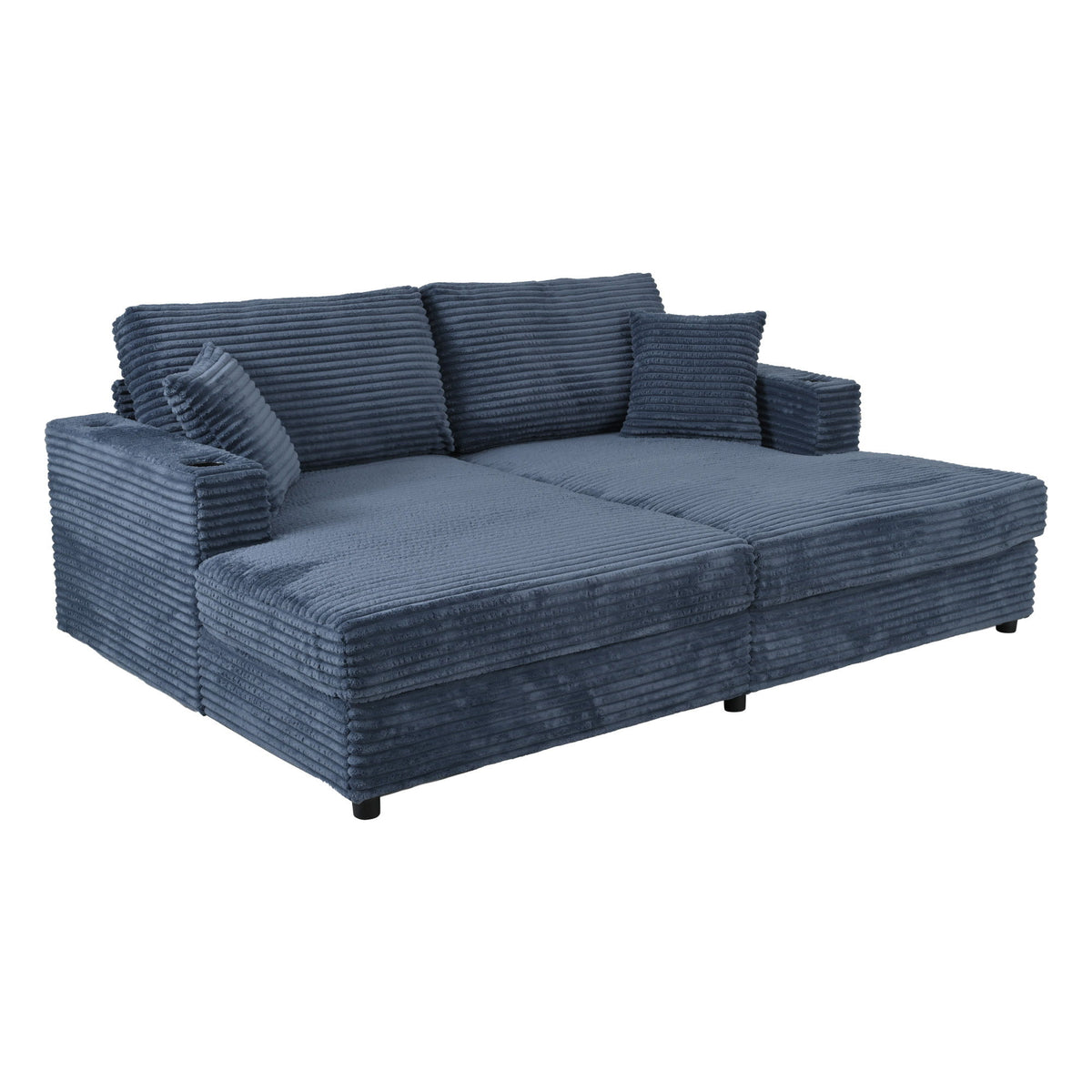 Oversized Loveseat Chaise With 2 USB Ports, 2 Cup Holders And 2 Throw Pillows