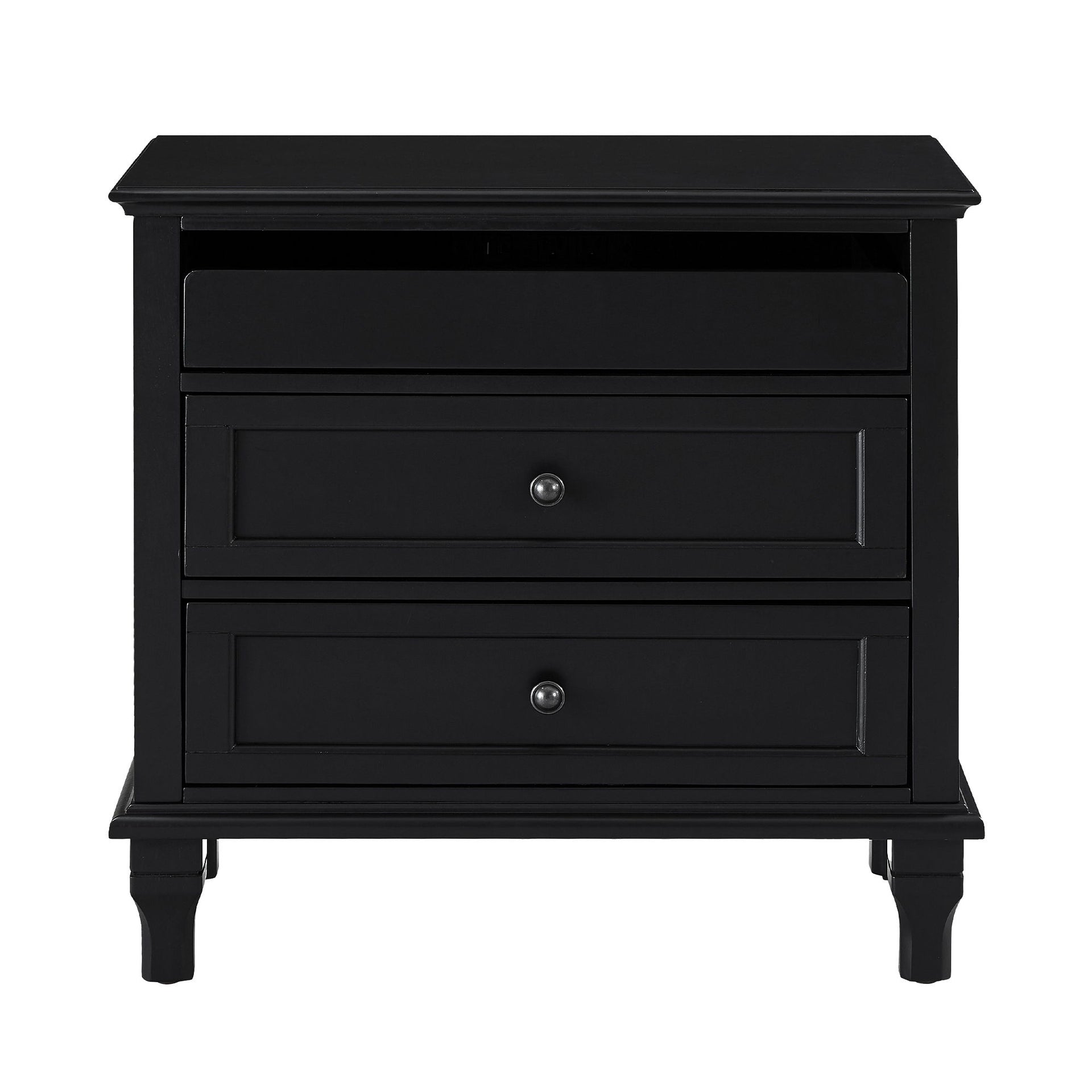 Nightstand With Charging Station, 3 Drawer Storage Table