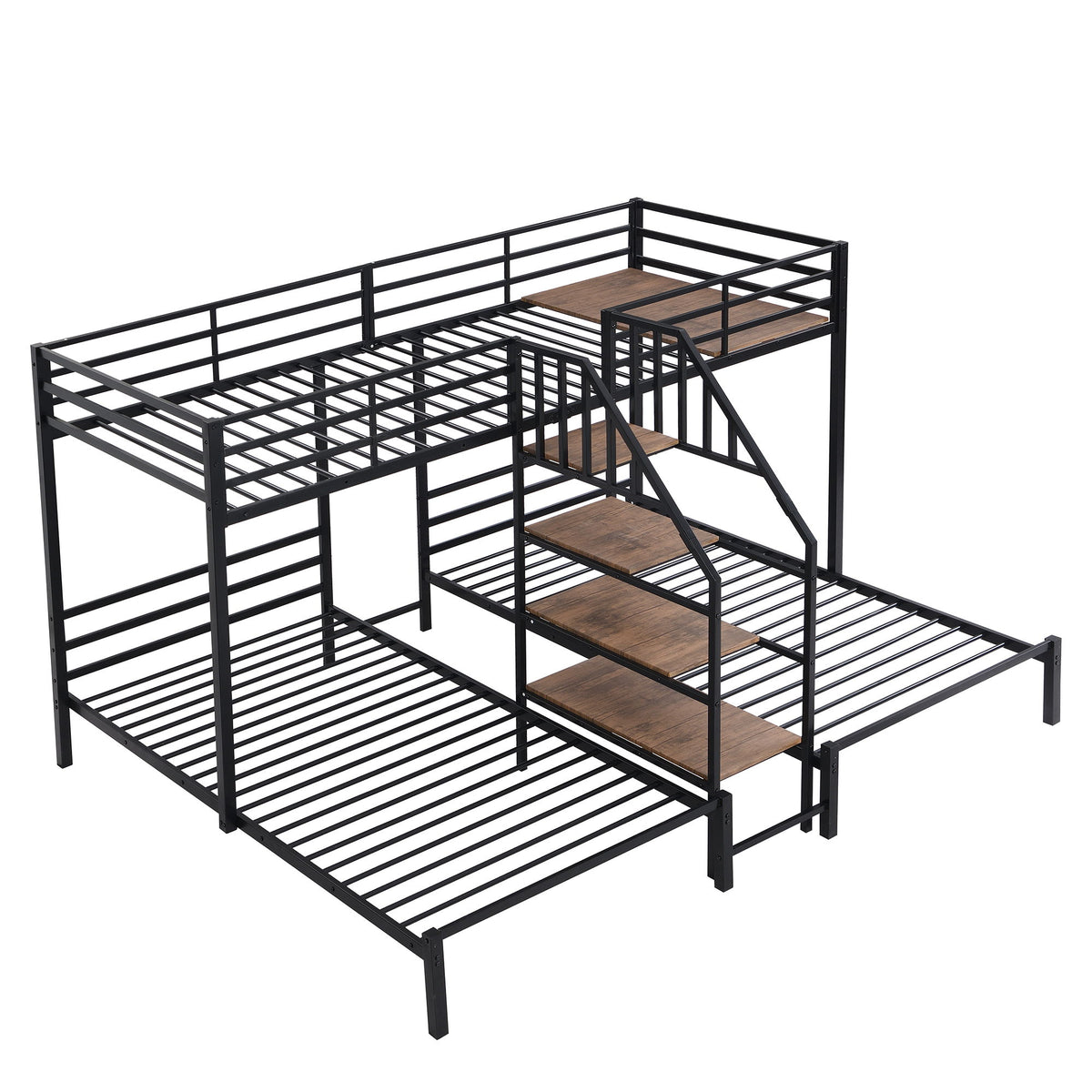 Metal Bunk Bed With Storage Shelves Staircase