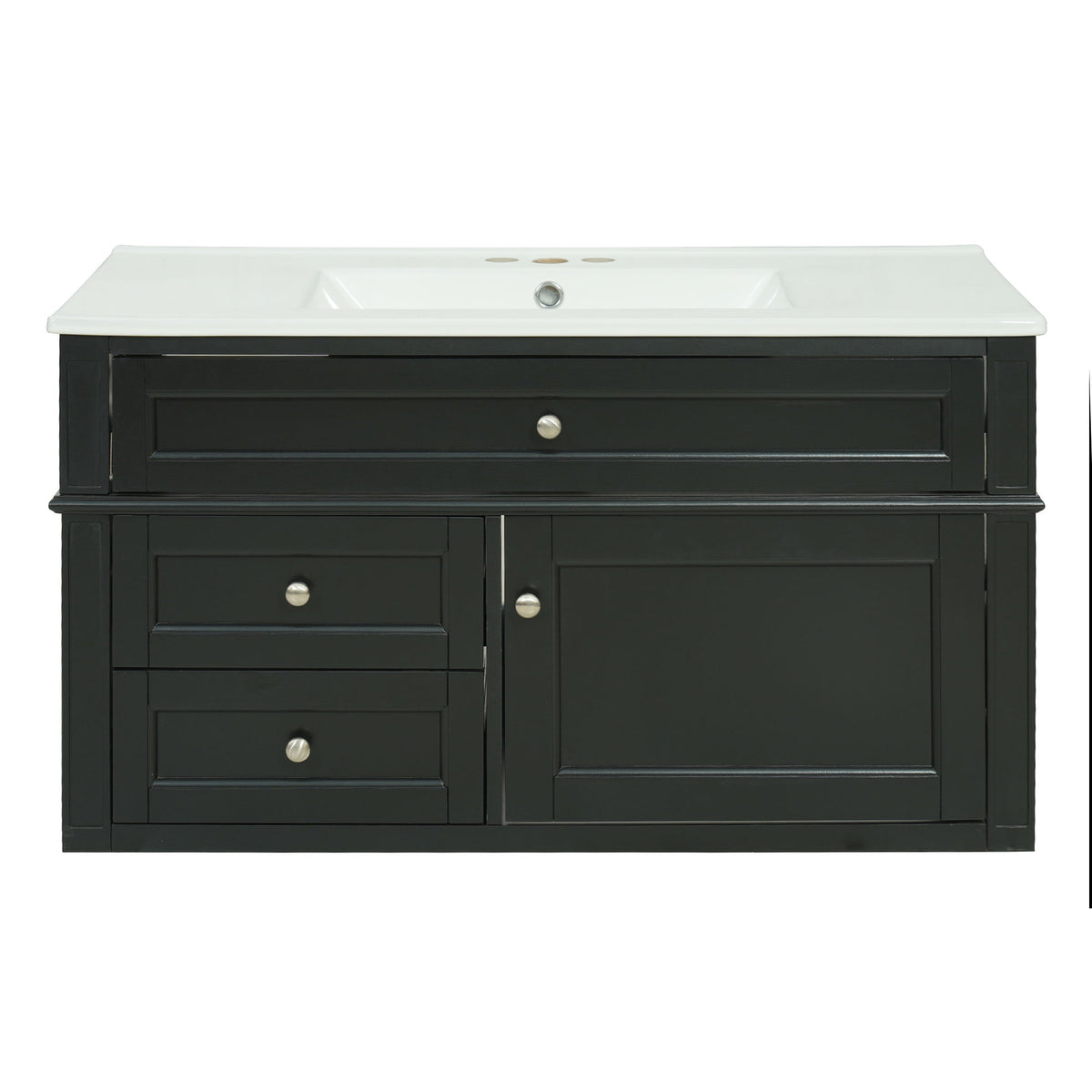 Modern Wall Mounted Floating Cabinet With Double Drawer And Sink