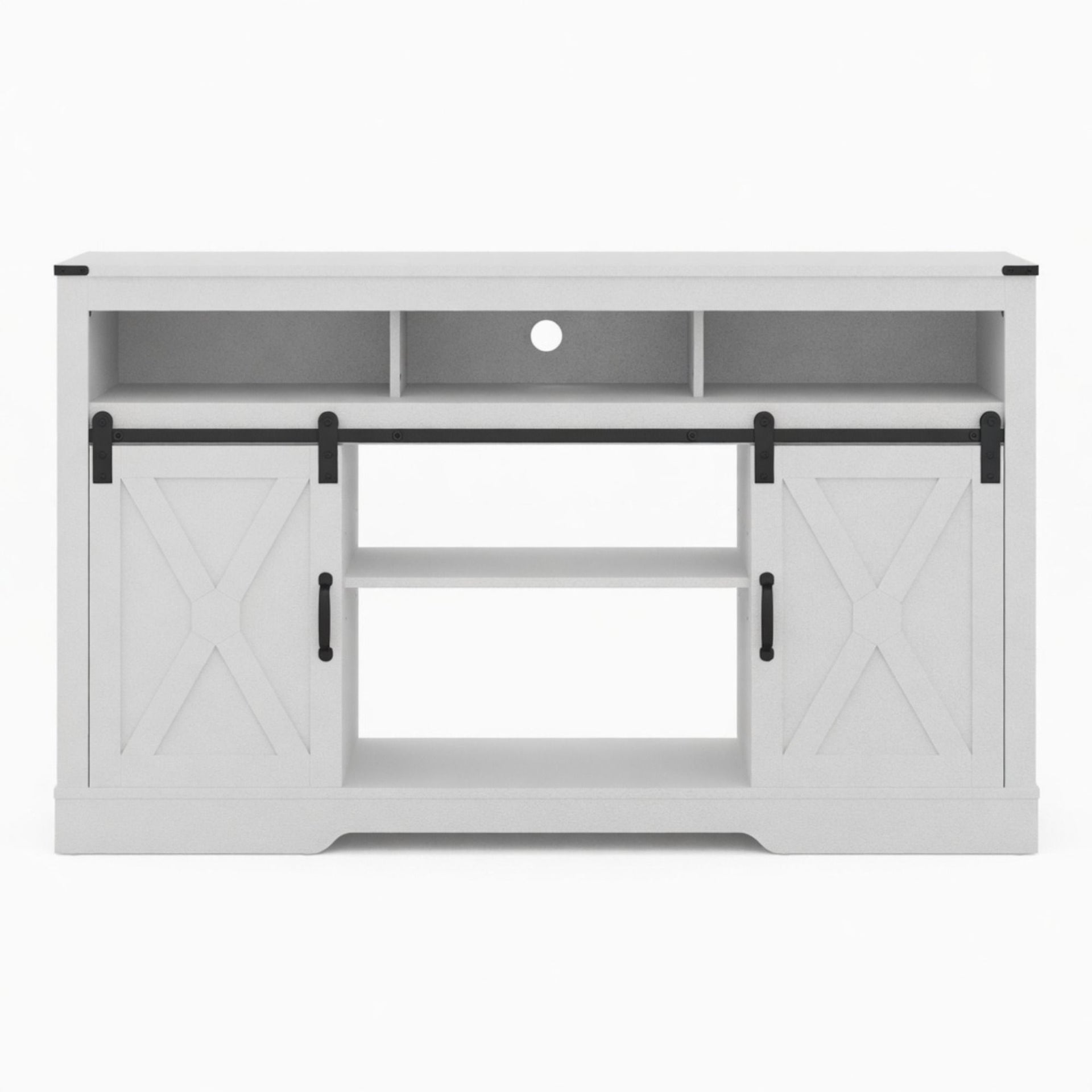Farmhouse TV Stand With Sliding Barn Doors & Adjustable Storage