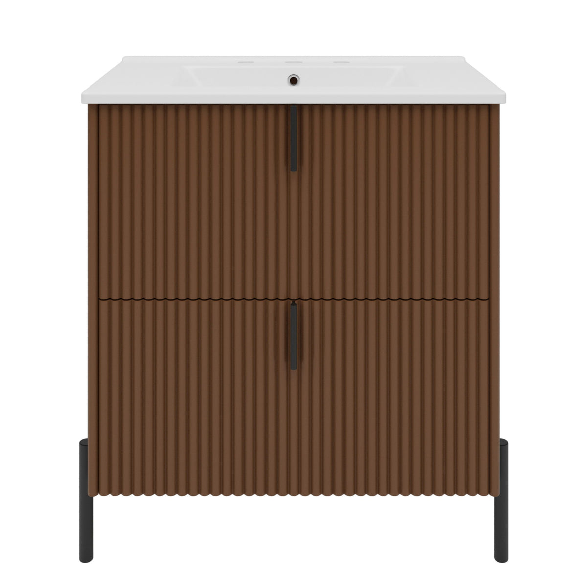 Fluted Bathroom Vanity With Ceramic Sink, Freestanding Design