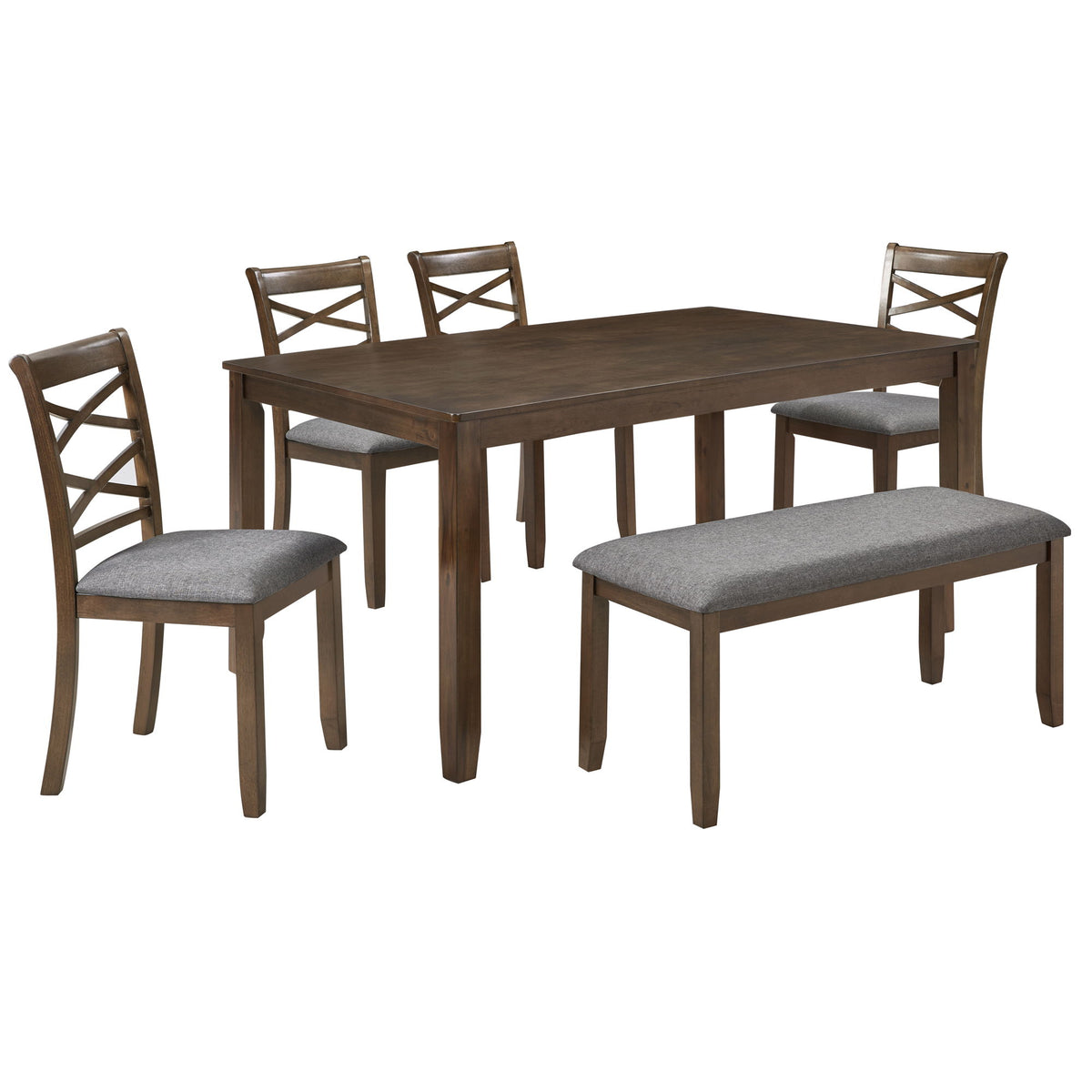 Elegant 6 Piece Dining Table Set With 4 Chairs And Bench