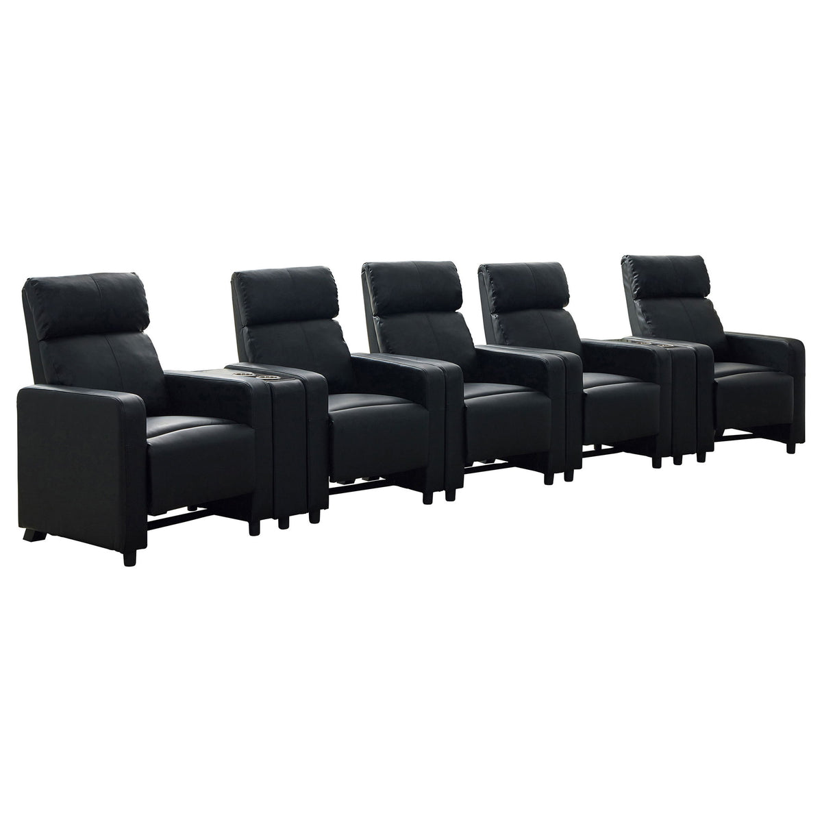 Warren - 5 Seater Home Theater With 2 Wedge Consoles - Black