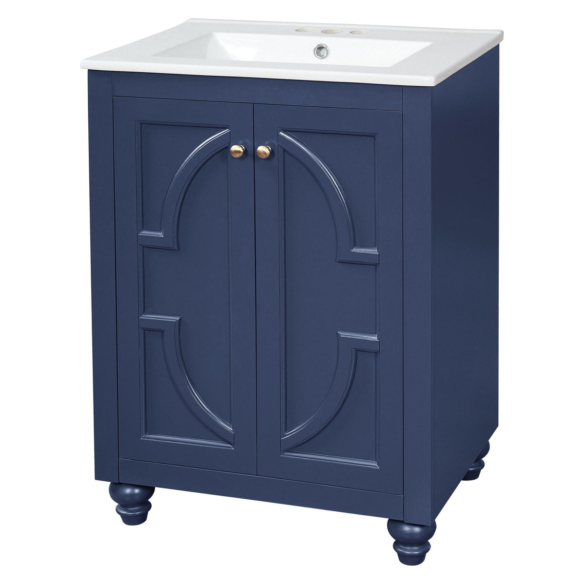 Bathroom Vanity With Ornate Elliptical Motif, Soft Close Hinges