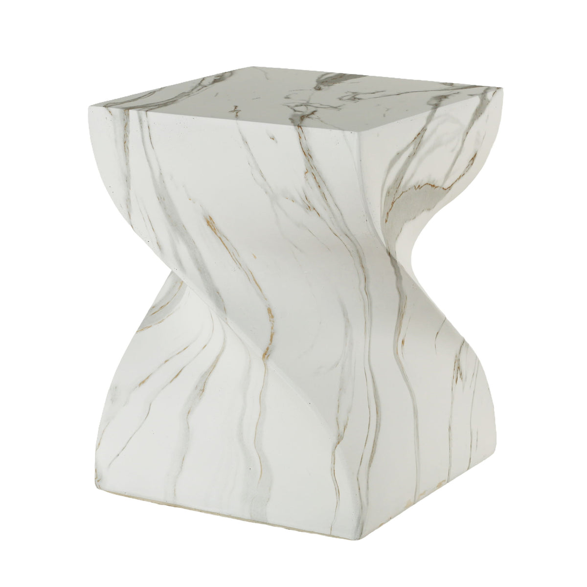 Outdoor End Table, Round Side Table For Patio And Garden - Marble