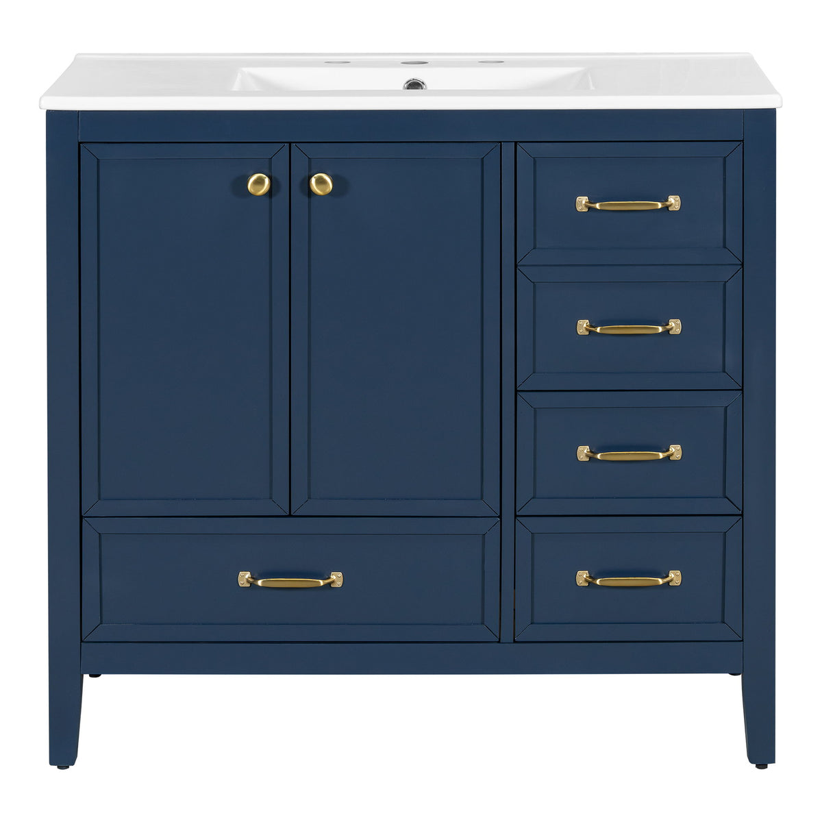 Elegant Vintage Bathroom Vanity & Sink And Soft Closing Door, 4 Drawers Of Different Sizes Frame
