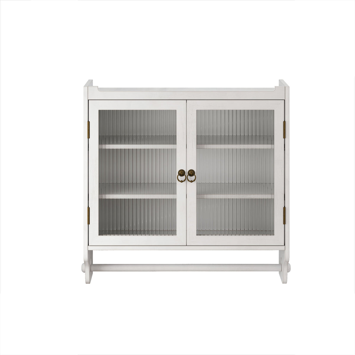 Vintage Double Door Wall Cabinet With Three Tiers Storage And Towel Rack - White Washed