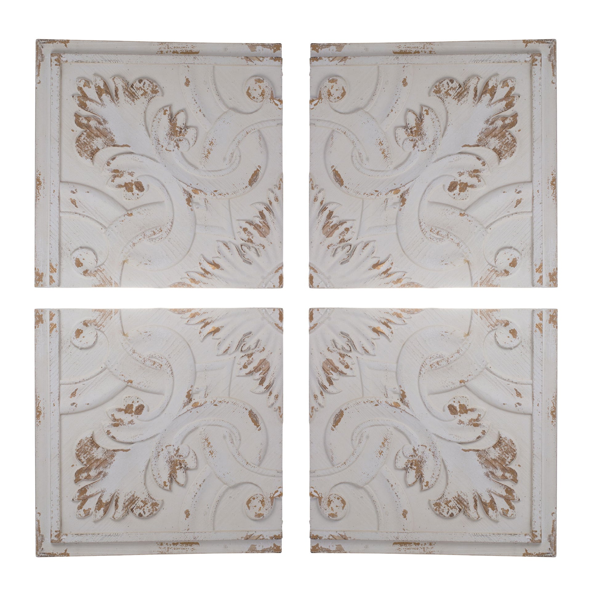 Distressed Wooden Square Wall Panels (Set of 4) - White