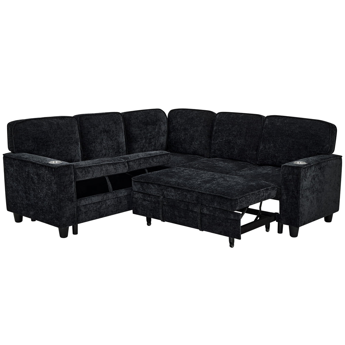 L-Shaped Sofa With Pull Out Sofa Bed With USB