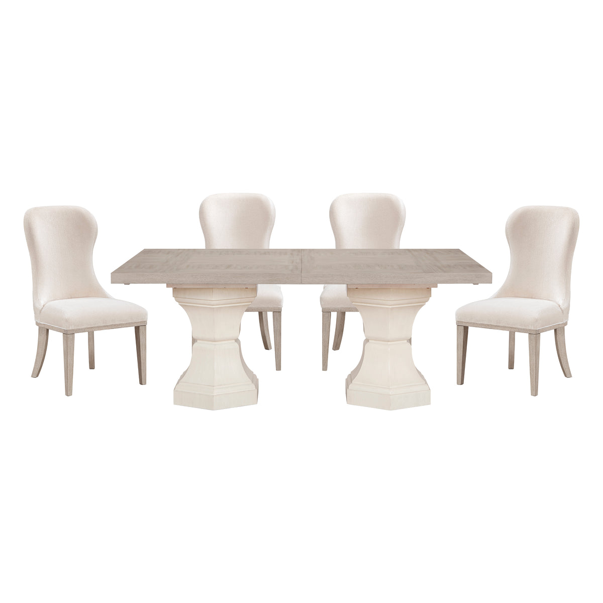 Lofton 5-Piece Rectangular Extendable Dining Set with Double Pedestal Base