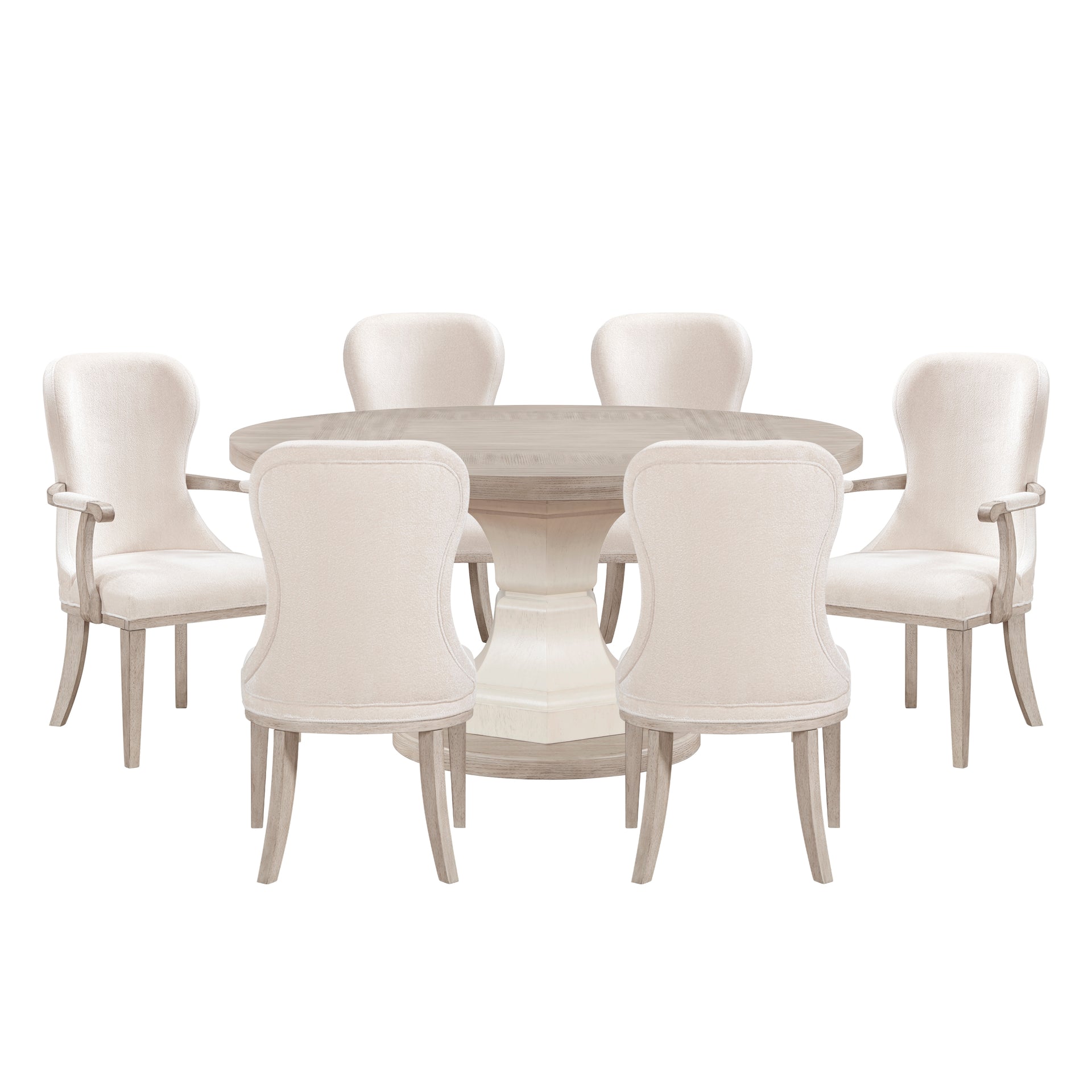 Lofton Round 7-Piece Dining Set with Pedestal Base and Arm Chairs