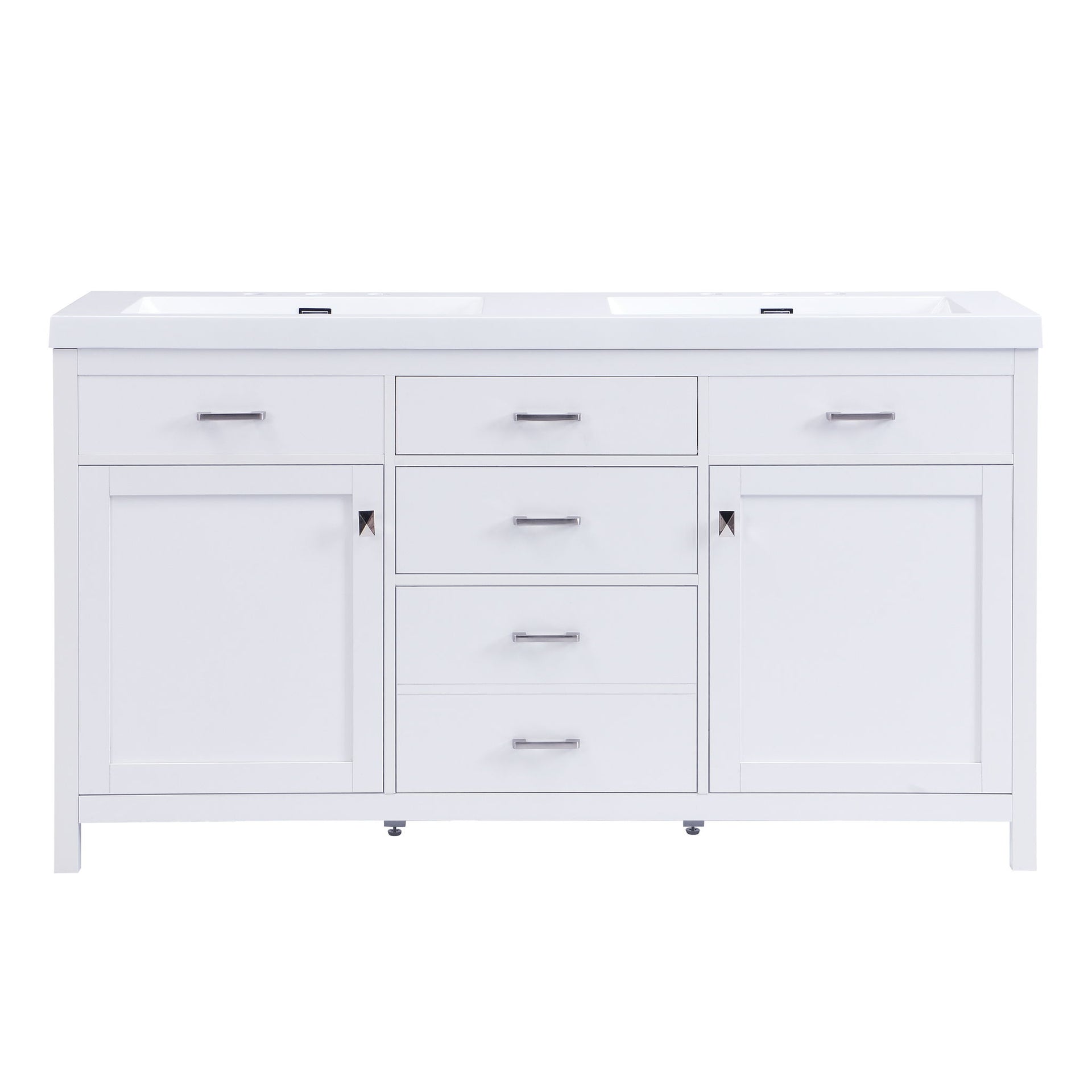 Double Sink Bathroom Vanity With Top, Soft Closing Doors & Drawers, Tip Out Drawer, 2 Cabinet Doors, Adjustable Shelf - White