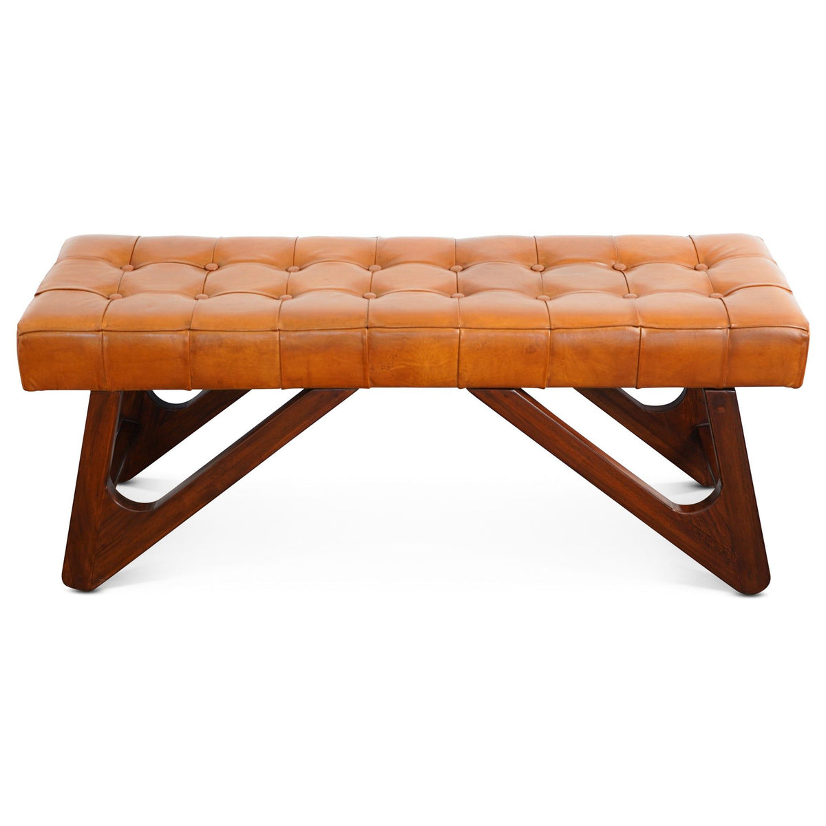 Mia - Bench With Buttons - Brown / Rustic