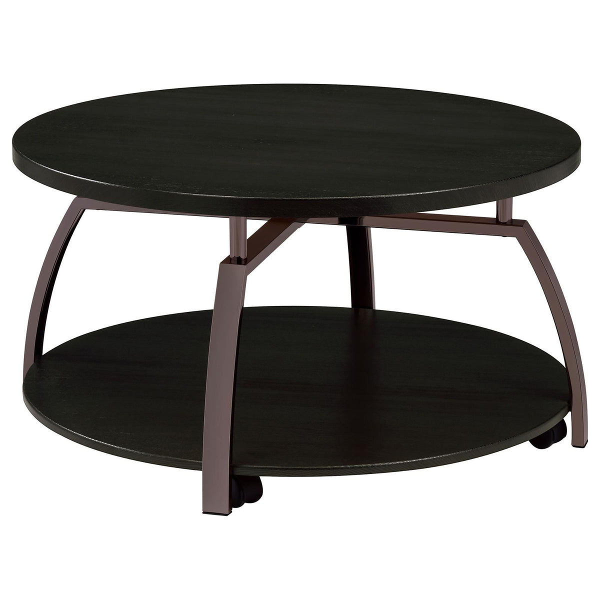 Round Coffee Table With Storage Shelf - Black