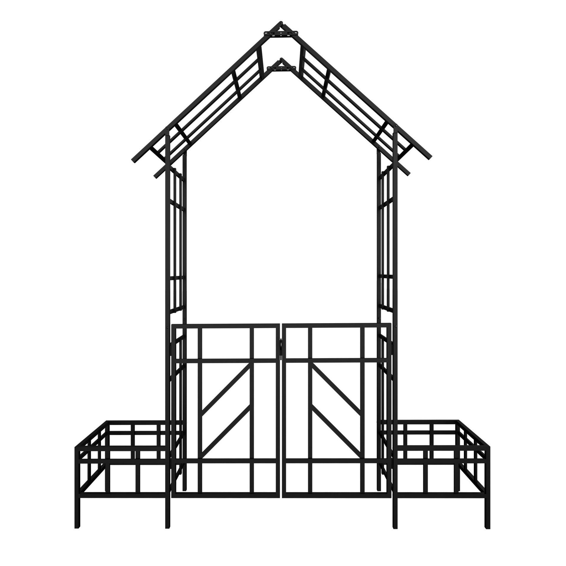 Garden Arch With Gate With Planter, Climbing Plants Support Outdoor - Black
