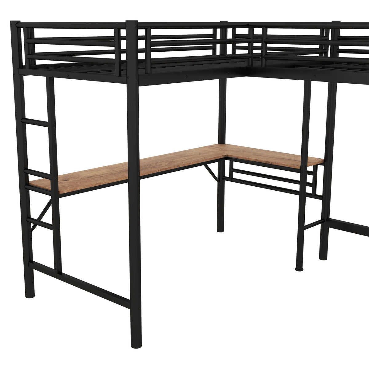 Twin Loft Bed With 2 Built In Desks, Mission Style - Black