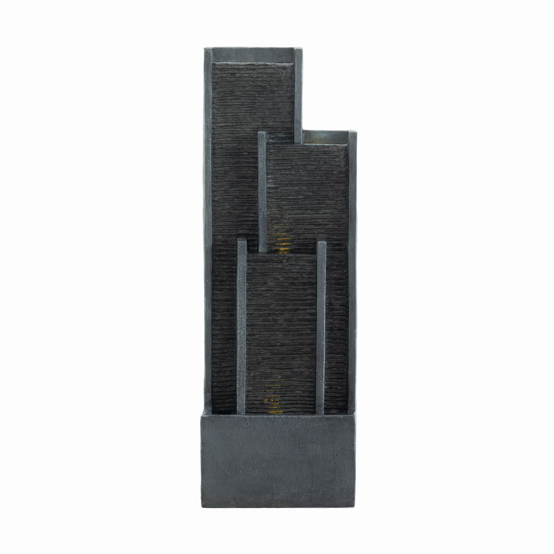 Outdoor Water Fountain With Cascading Waterfall And LED Lighting - Black