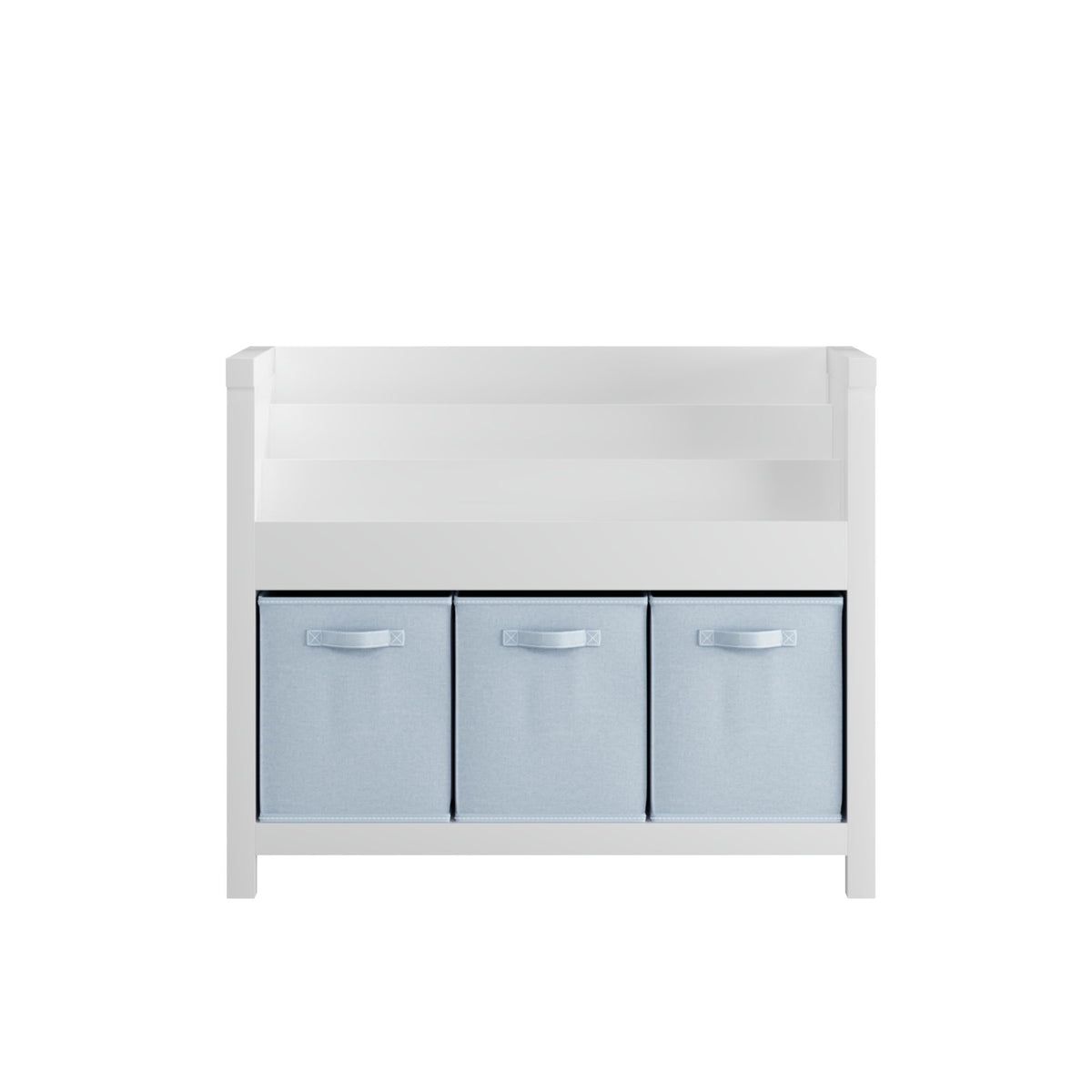 Bookshelf With 3 Tier Front Facing Storage And 3 Bins, Toddler Bookcase For Playroom - White
