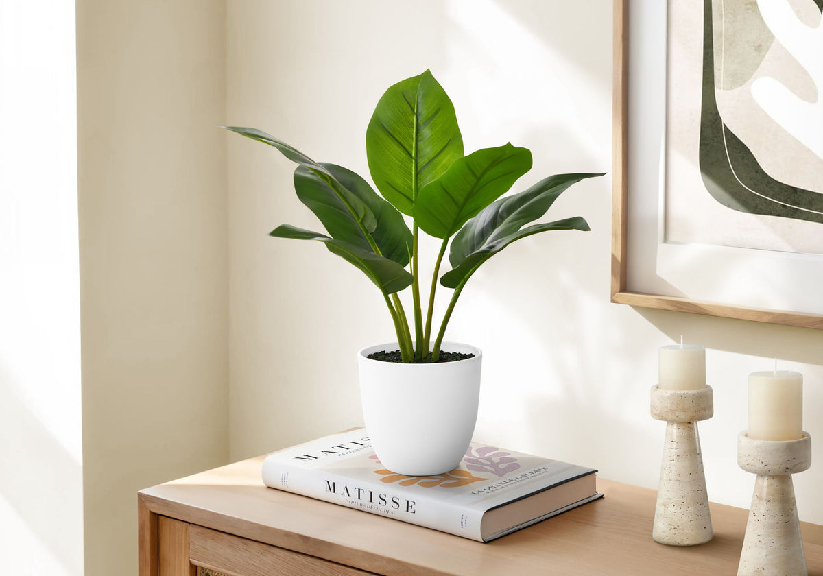 17" Tall, Artificial Plant, Aureum, Indoor, Faux, Fake, Table, Greenery, Potted, Real Touch, Decorative - Green / White