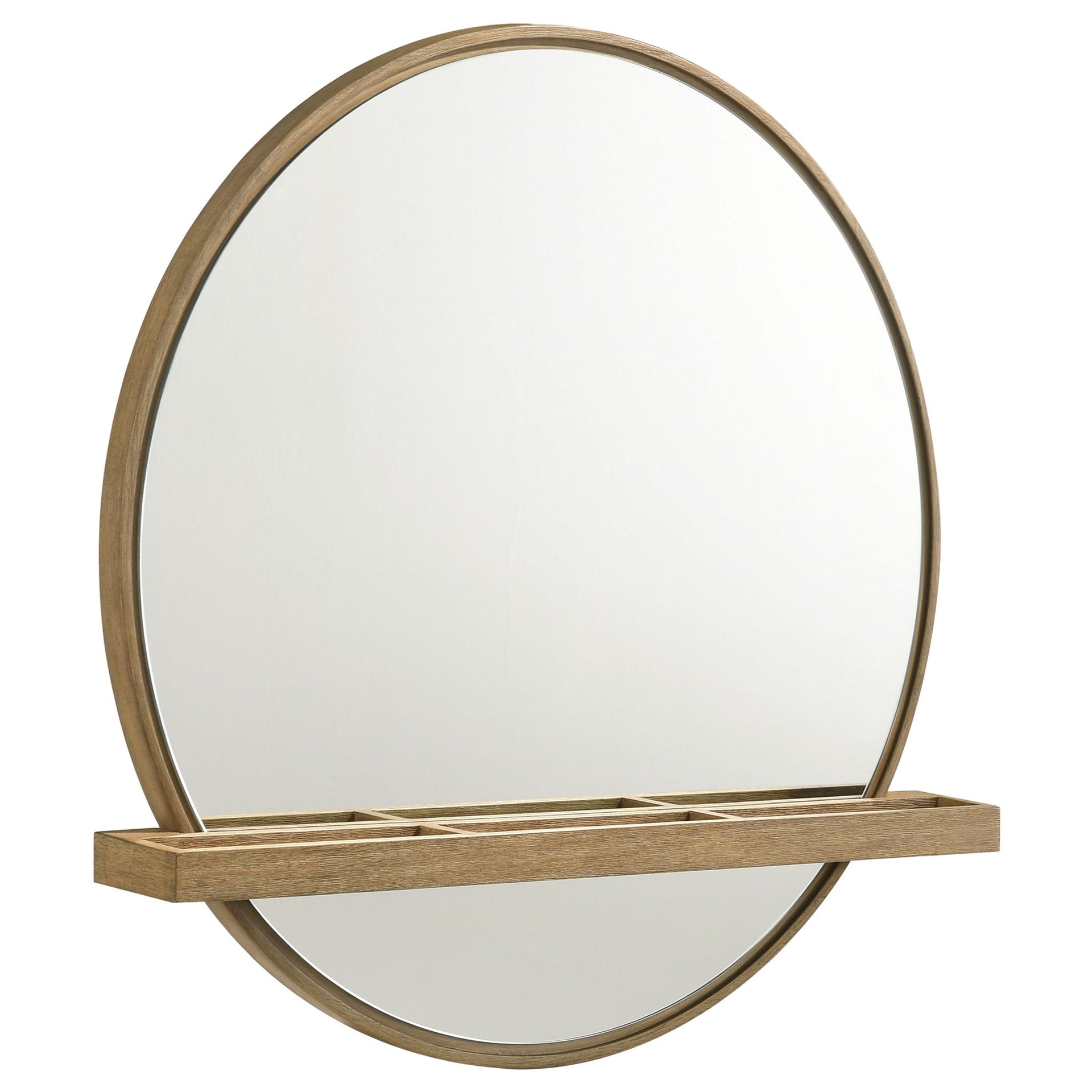 Benson - Round Vanity Wall Mirror With Shelf - Sand