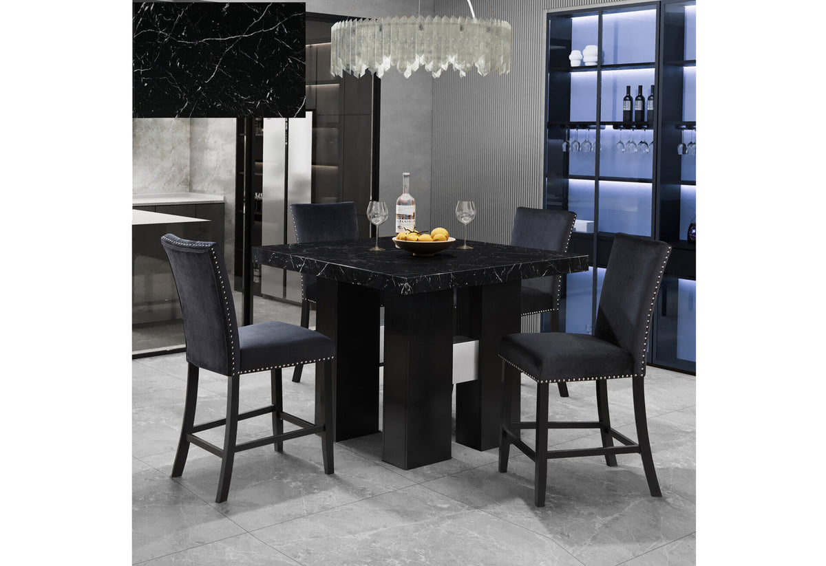 D04 Black Bar Table + 6 D04BS Black Velvet Bar Stool