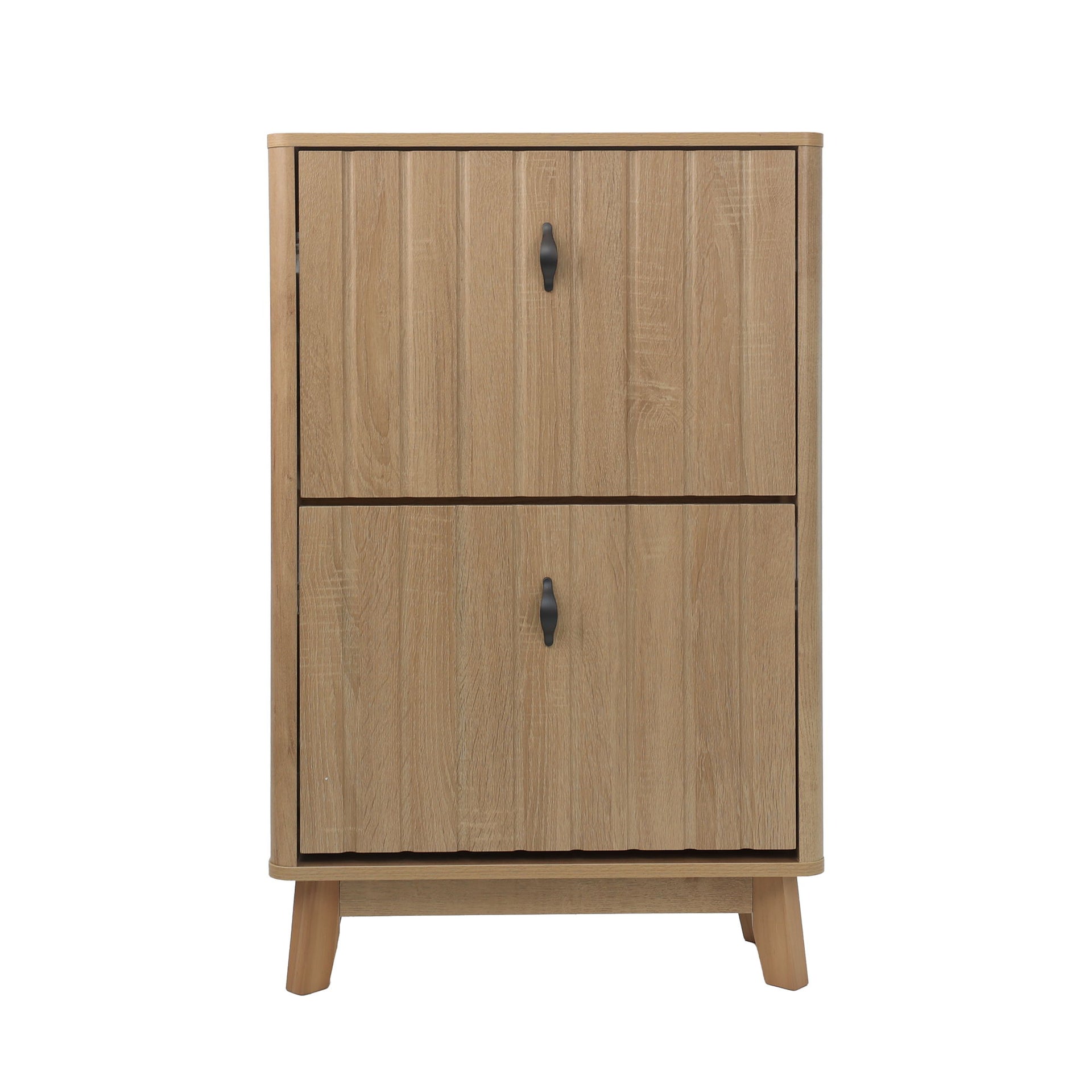 Entryway Shoe Cabinet With Flip Down Storage, Ultra Thin Freestanding Design For Home Use - Oak