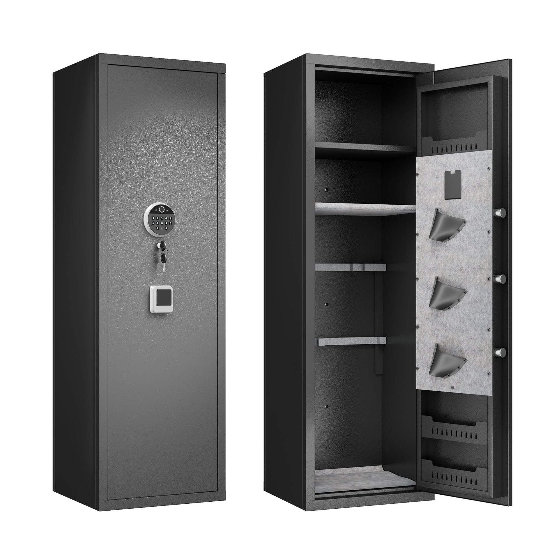 Rifle Safe, Biometric & Keypad Lock, Adjustable Gun Racks With Built In Alarm System