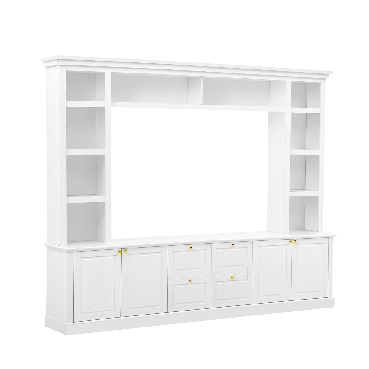 TV Stand With Bookcase, Storage Cabinet With 3 Adjustable Shelves, Living Room Entertainment Center - White