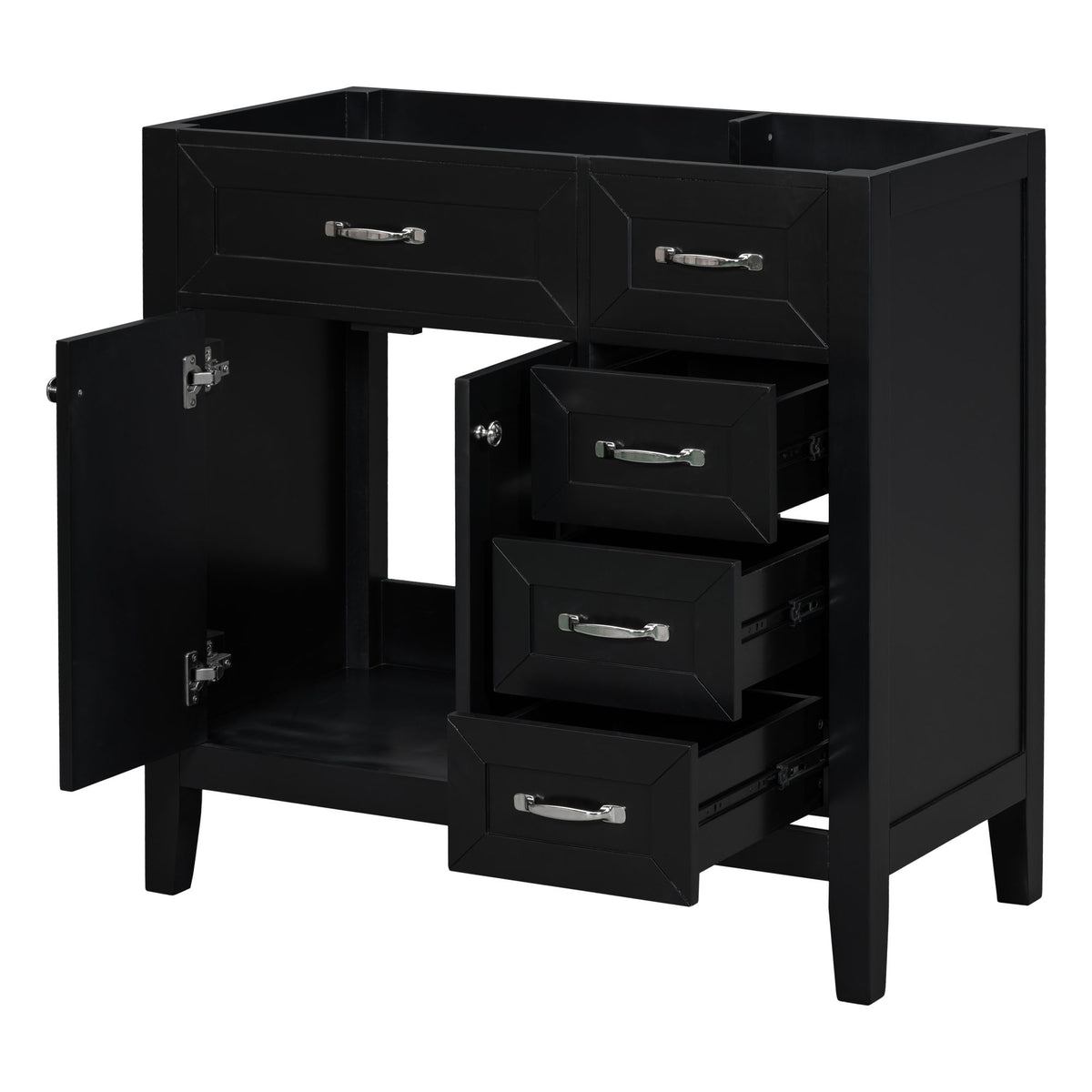 Modern Bathroom Vanity Base Only, 2 Doors And 3 Drawers