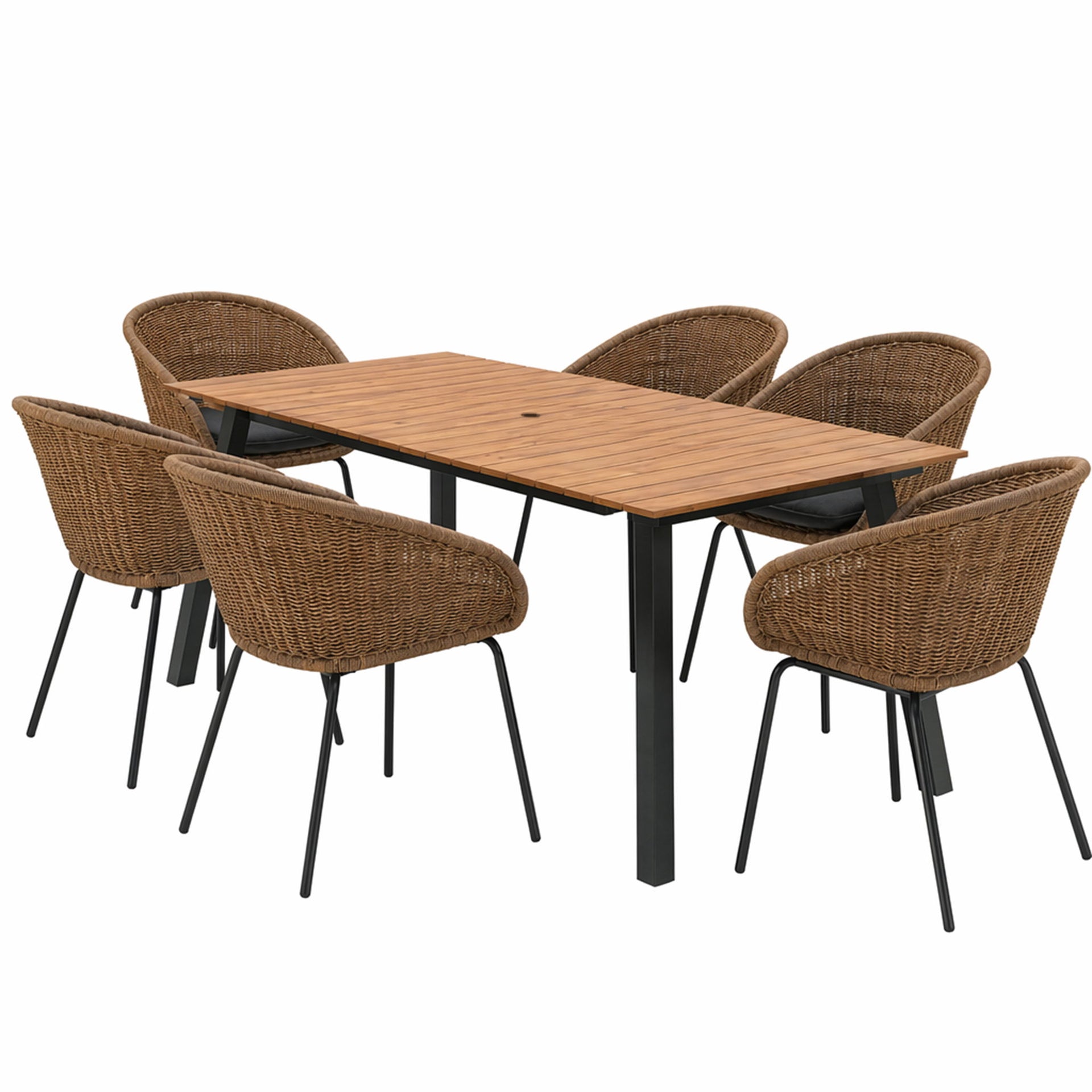 7 Piece Outdoor Patio Dining Set For 6, Conversation Set With Table & 6 Armchairs - Purple Pink Flower / Yellow