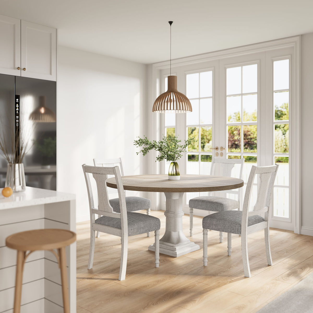 Tannen - Round 5 Piece Dining Table (Set of 5) - White / Gray