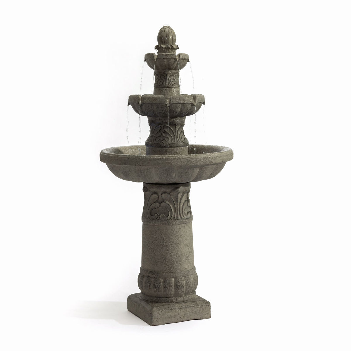 3 Tier Outdoor Garden Fountain With LED Lights - Gray
