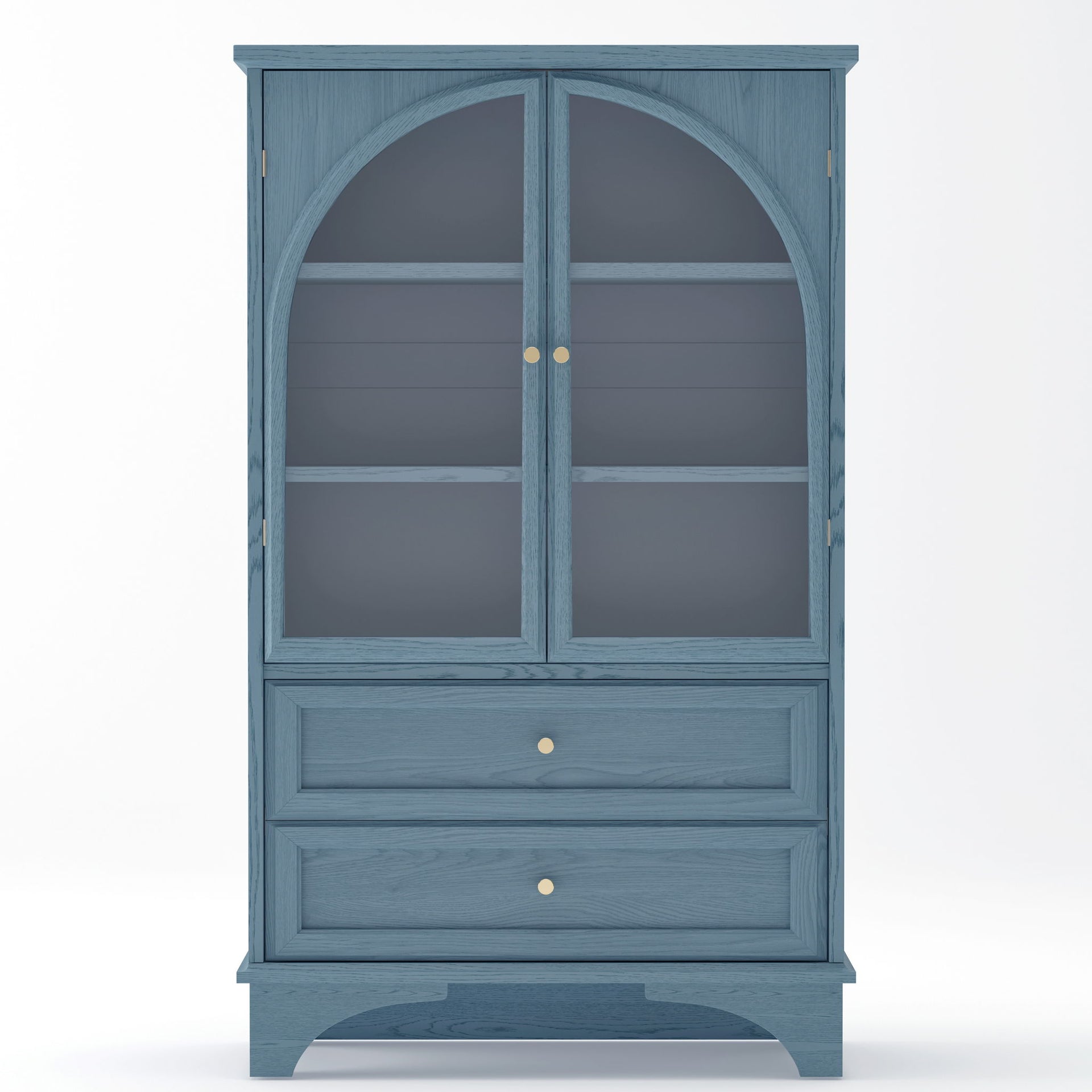 Glass Door Display Case With 2 Drawers And Adjustable Shelf