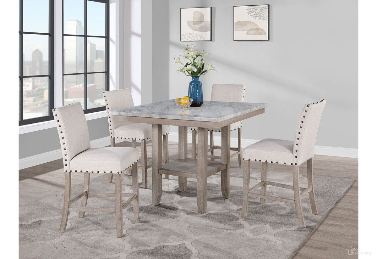 D4010BT Natural Bar Table In White Faux Marble In Natural