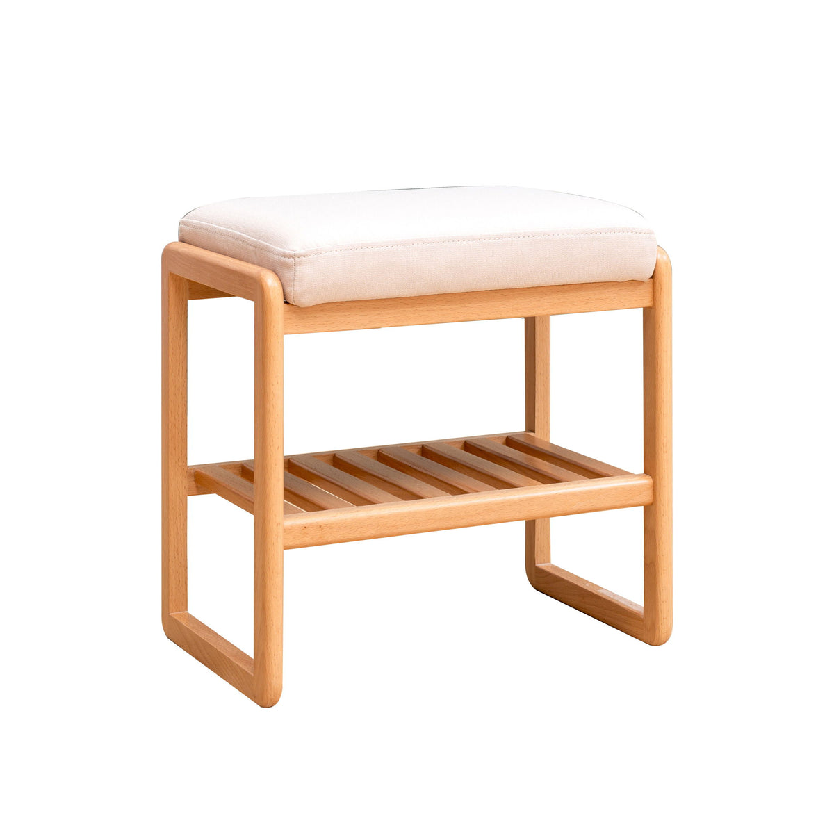 Shoe Bench, Beech Wood Storage Rack Organizer With High Rebound Sponge Cushion - Natural