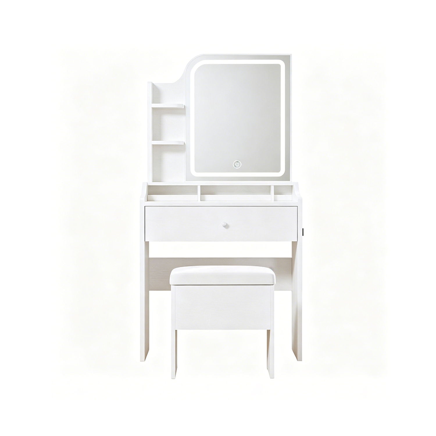 Smart LED Mirror Vanity Set With Storage For Bedrooms - Cream White