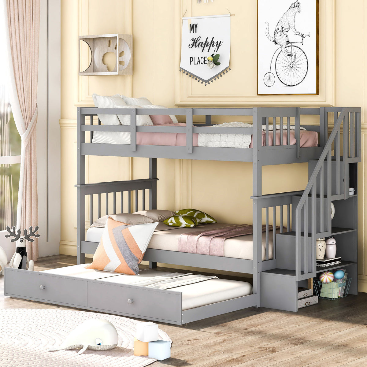 Stairway Bunk Bed & Storage And Guard Rail For Bedroom