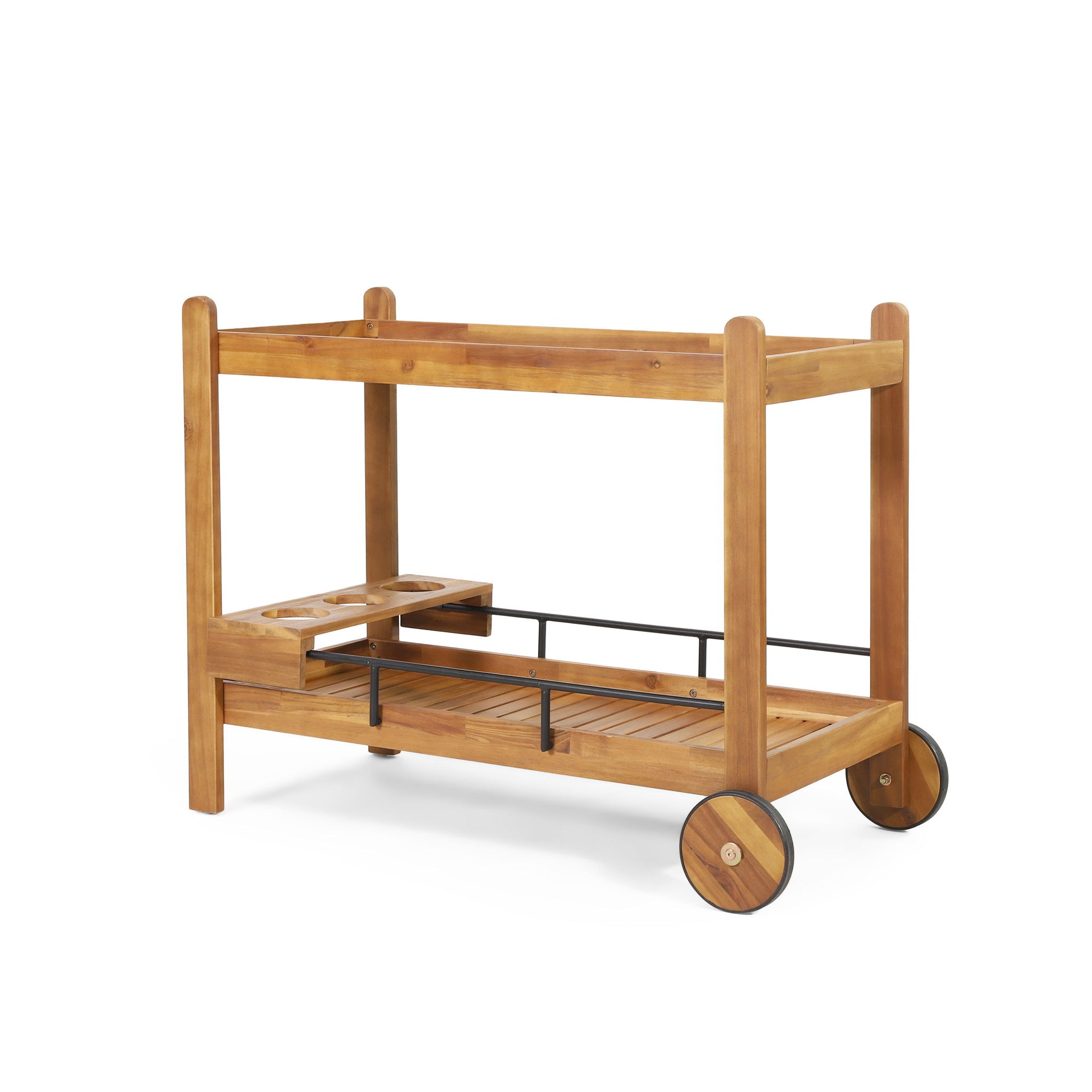 Bar Cart With Wine Bottle Holders, - Black
