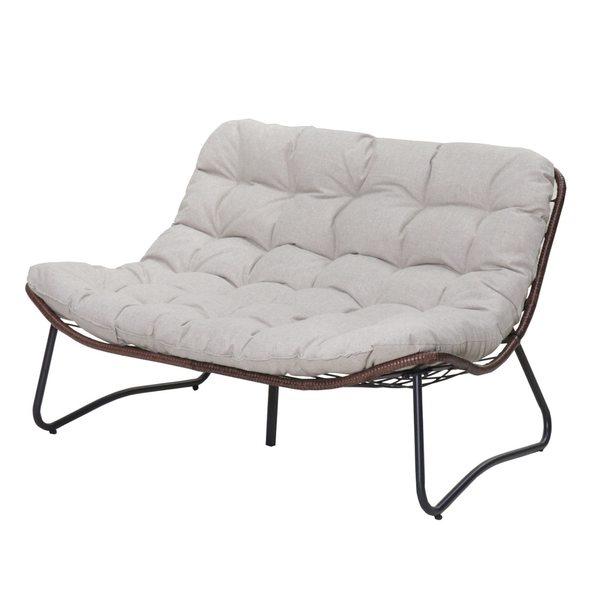 Patio Loveseat Sofa With Extra Thick Tufted Cushion - Brown
