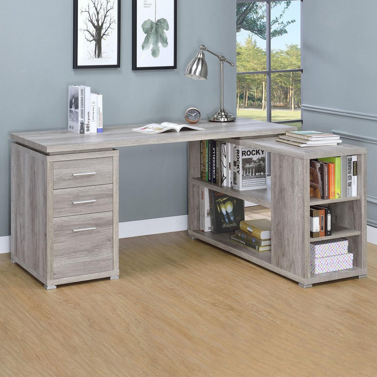 Yvette 60-inch 3-drawer L-shape Computer Desk Grey Driftwood