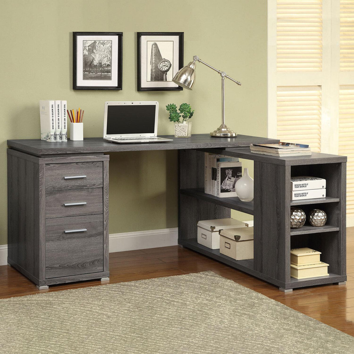 Yvette 60-inch 3-drawer L-shape Computer Desk Weathered Grey
