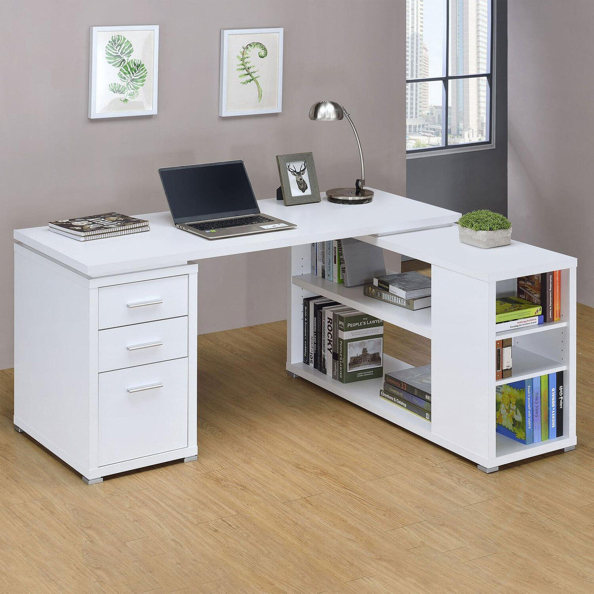 Yvette 60-inch 3-drawer L-shape Computer Desk White