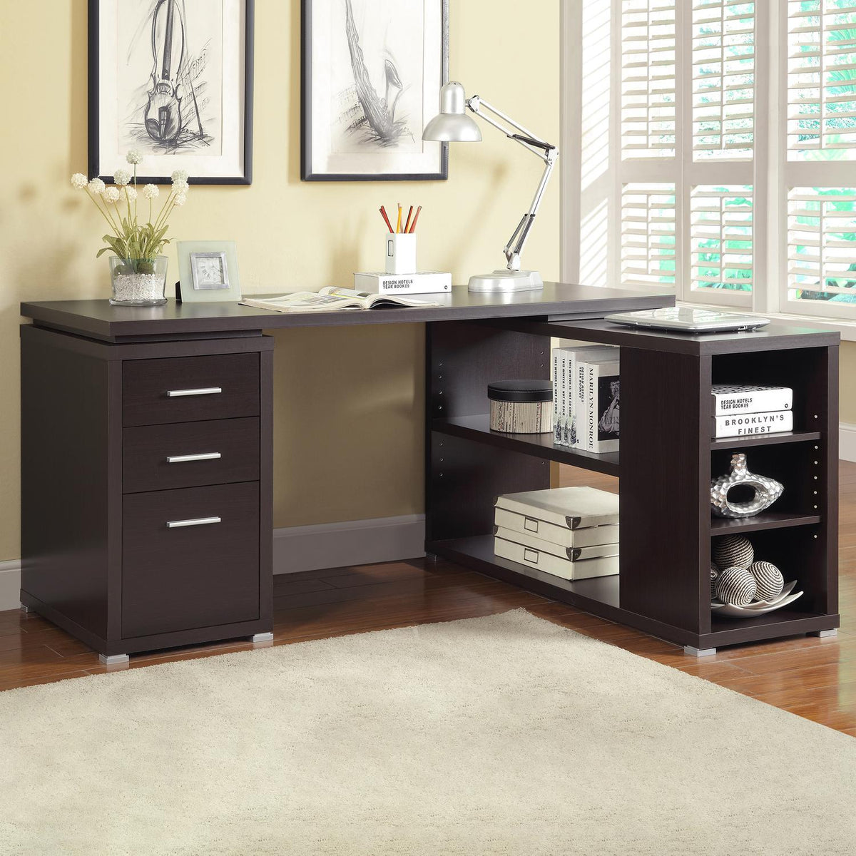Yvette 60-inch 3-drawer L-shape Computer Desk Cappuccino